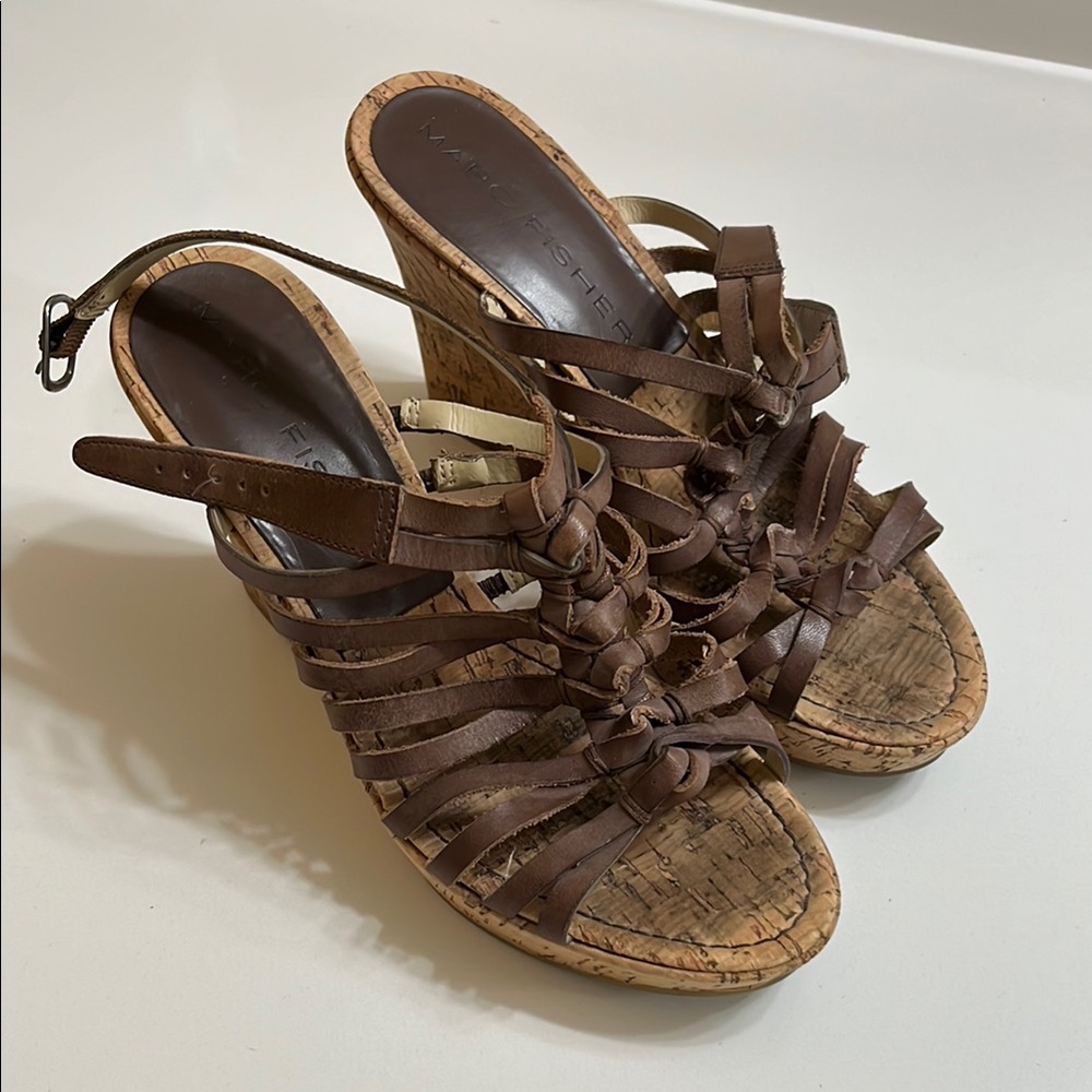 Brown Leather Wedge Sandals